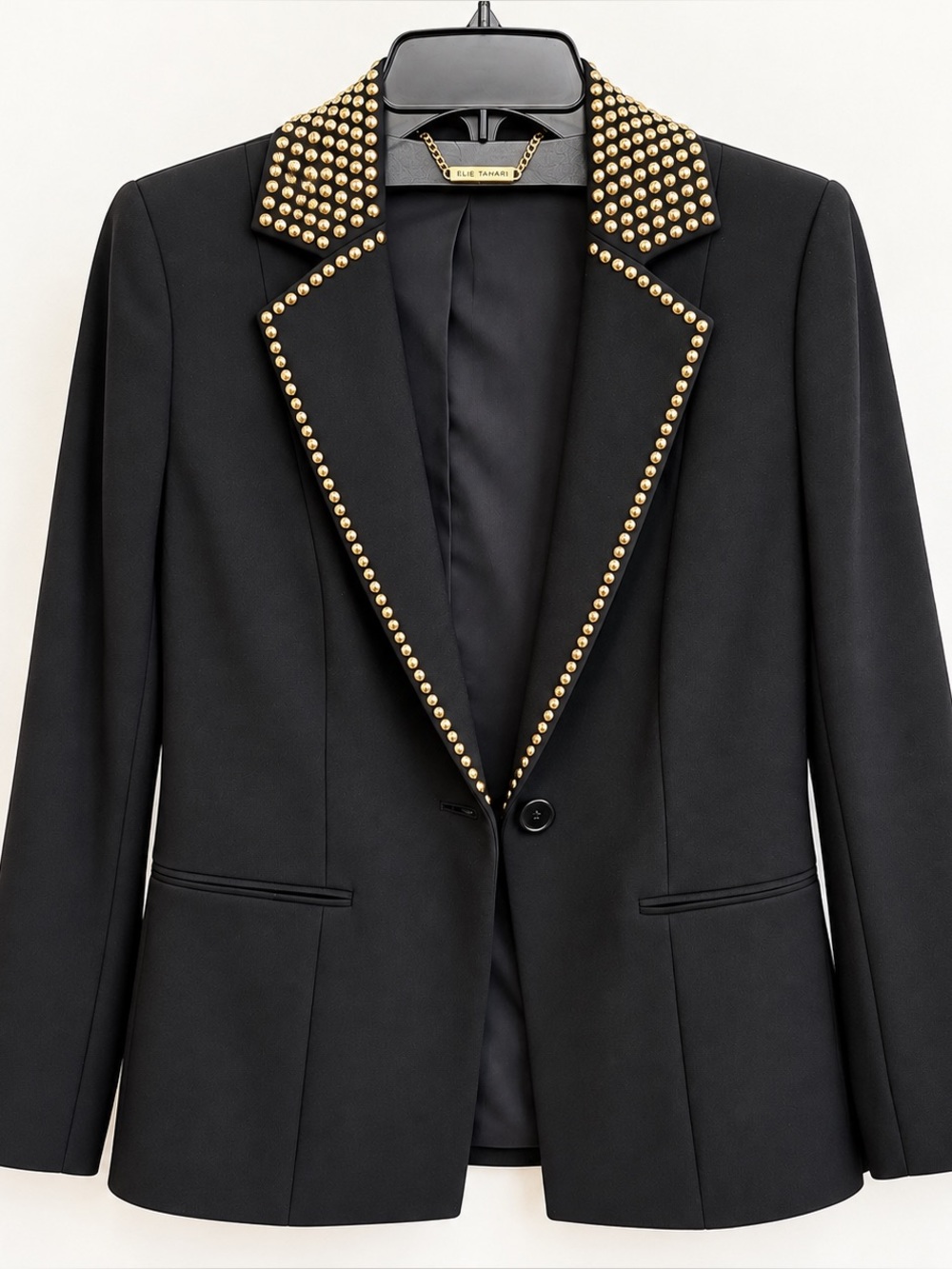 Elie Tahari Allegra Black Gold Studded Blazer Jacket 2018